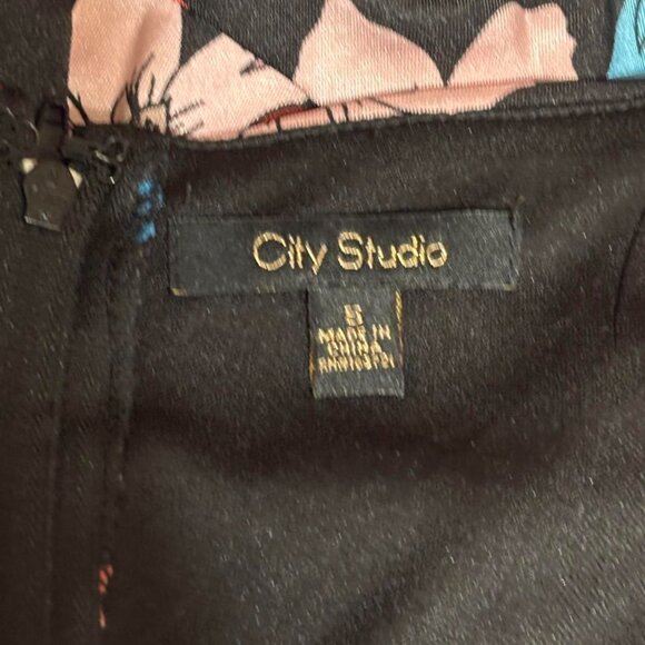 Black Floral Mini Dress M Long Sleeve Square Neck Ruffle Hem Cottagecore Chic - Picture 5 of 6